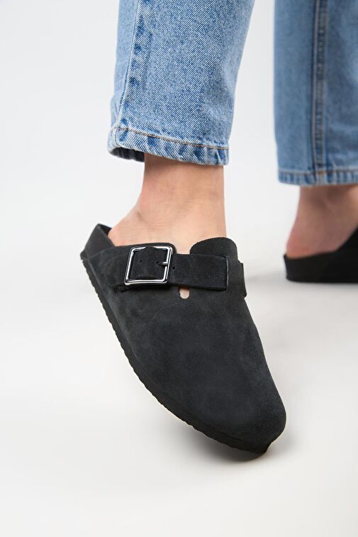 Manijero Antrasit Kadın Deri Terlik MNJ.119.08 - Görsel 5