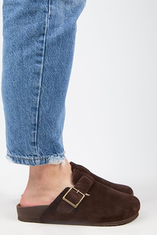 Manijero Koyu Kahve Kadın Deri Terlik MNJ.119.10 - Görsel 2