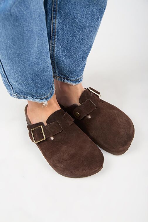 Manijero Koyu Kahve Kadın Deri Terlik MNJ.119.10 - Görsel 3