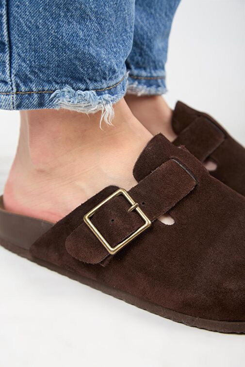 Manijero Koyu Kahve Kadın Deri Terlik MNJ.119.10 - Görsel 4