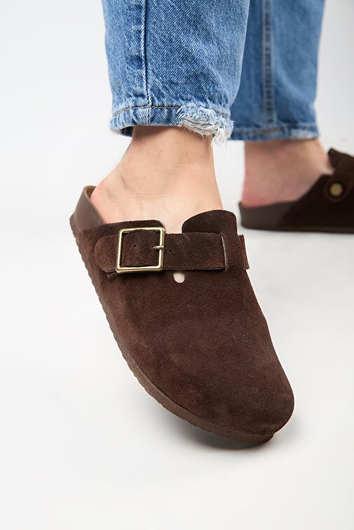 Manijero Koyu Kahve Kadın Deri Terlik MNJ.119.10 - Görsel 5