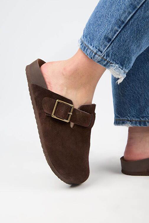 Manijero Koyu Kahve Kadın Deri Terlik MNJ.119.10 - Görsel 6