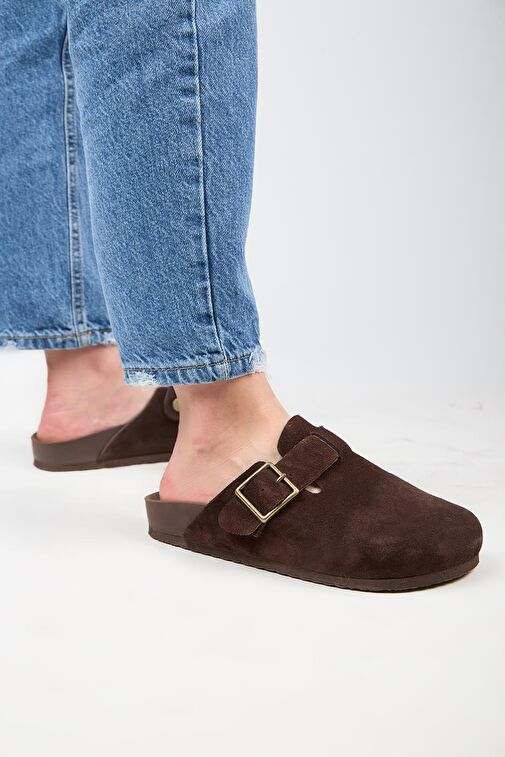 Manijero Koyu Kahve Kadın Deri Terlik MNJ.119.10 - Görsel 7