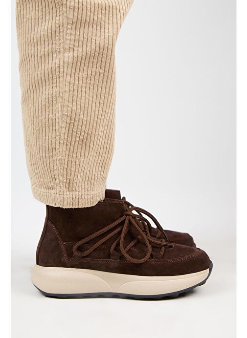 Manijero (Palmira) Kadın Hakiki Deri İçi Kürklü Bağcıklı Mini Kahve Bot - Görsel 3