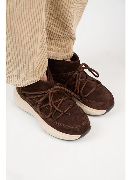 Manijero (Palmira) Kadın Hakiki Deri İçi Kürklü Bağcıklı Mini Kahve Bot - Görsel 4