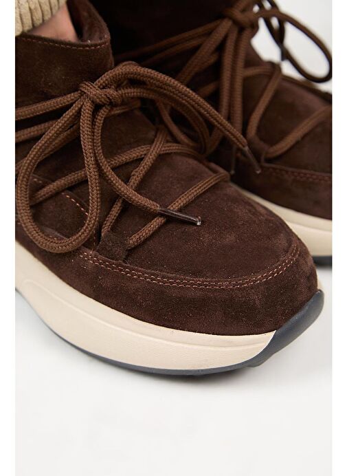 Manijero (Palmira) Kadın Hakiki Deri İçi Kürklü Bağcıklı Mini Kahve Bot - Görsel 5