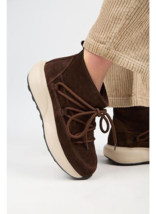 Manijero (Palmira) Kadın Hakiki Deri İçi Kürklü Bağcıklı Mini Kahve Bot - Görsel 6