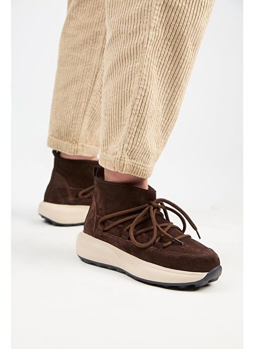 Manijero (Palmira) Kadın Hakiki Deri İçi Kürklü Bağcıklı Mini Kahve Bot - Görsel 7