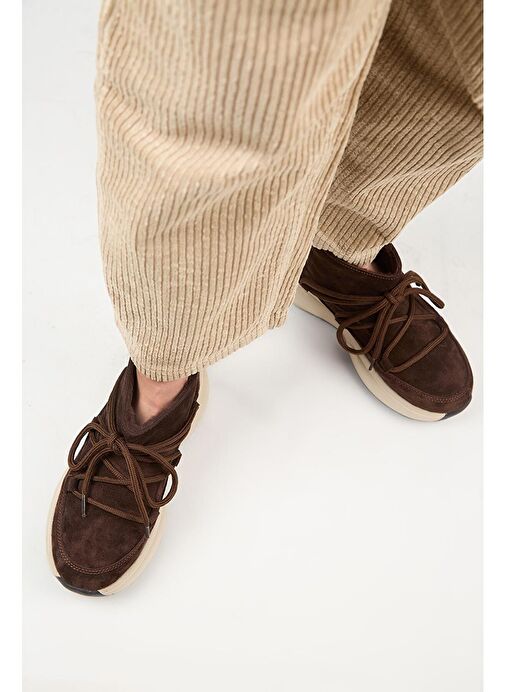 Manijero (Palmira) Kadın Hakiki Deri İçi Kürklü Bağcıklı Mini Kahve Bot - Görsel 8