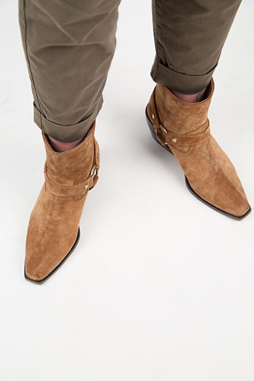 Manijero (Neus) Kadın Hakiki Deri Halkalı Kuşaklı Kovboy Özel Eskitme Deri Taba Bot - Görsel 7