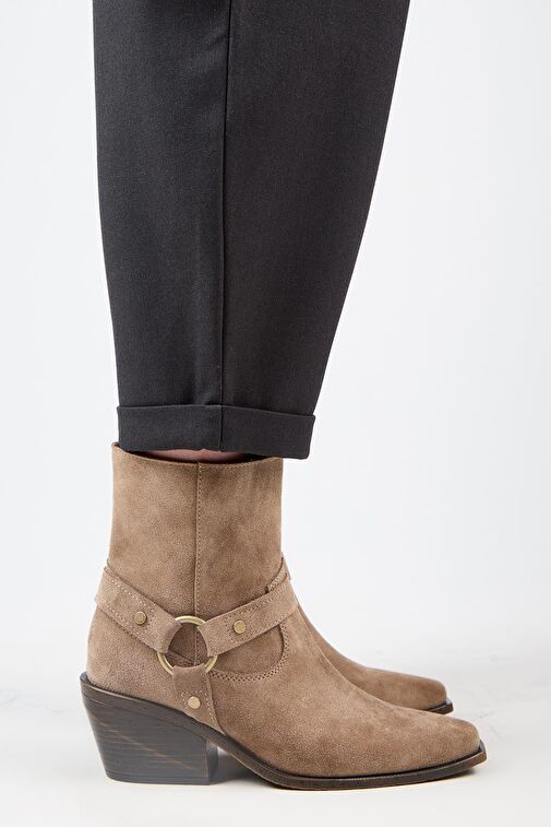 Manijero (Neus) Kadın Hakiki Deri Halkalı Kuşaklı Kovboy Özel Eskitme Deri Vizon Bot - Görsel 3