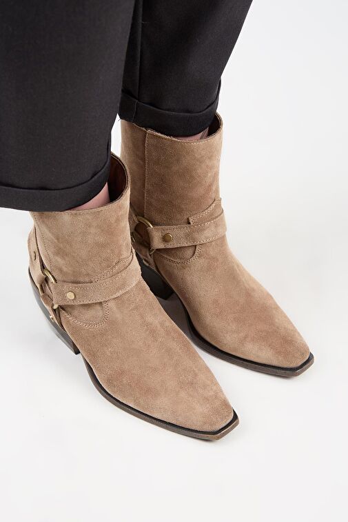 Manijero (Neus) Kadın Hakiki Deri Halkalı Kuşaklı Kovboy Özel Eskitme Deri Vizon Bot - Görsel 4