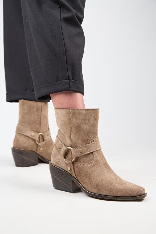 Manijero (Neus) Kadın Hakiki Deri Halkalı Kuşaklı Kovboy Özel Eskitme Deri Vizon Bot - Görsel 6