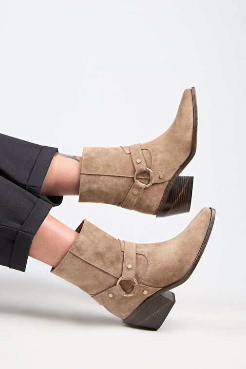 Manijero (Neus) Kadın Hakiki Deri Halkalı Kuşaklı Kovboy Özel Eskitme Deri Vizon Bot - Görsel 9