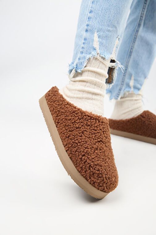 Manijero Kahverengi Kadın Peluş Terlik MNJ.172.05 - Görsel 5