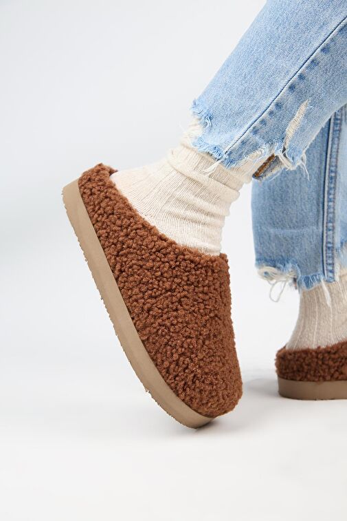 Manijero Kahverengi Kadın Peluş Terlik MNJ.172.05 - Görsel 6