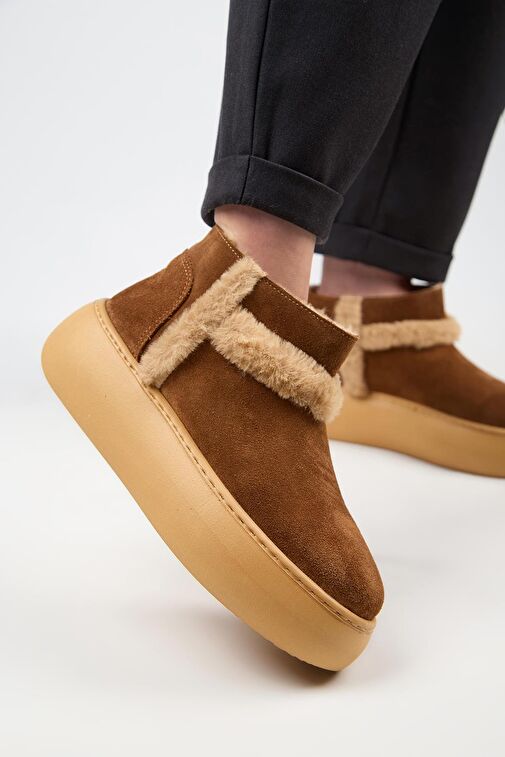 Manijero (Azura Mini) Kadın Hakiki Deri İçi Kürklü Ve Kürk Şeritli Taba Bot - Görsel 2