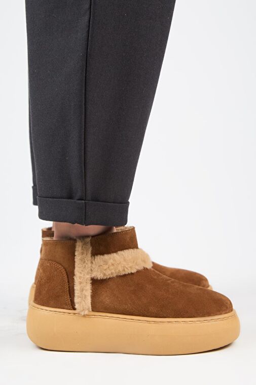 Manijero (Azura Mini) Kadın Hakiki Deri İçi Kürklü Ve Kürk Şeritli Taba Bot - Görsel 3