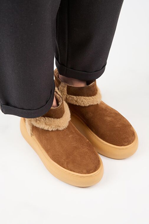 Manijero (Azura Mini) Kadın Hakiki Deri İçi Kürklü Ve Kürk Şeritli Taba Bot - Görsel 4