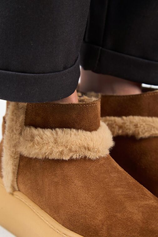 Manijero (Azura Mini) Kadın Hakiki Deri İçi Kürklü Ve Kürk Şeritli Taba Bot - Görsel 5