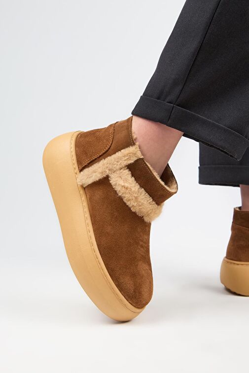 Manijero (Azura Mini) Kadın Hakiki Deri İçi Kürklü Ve Kürk Şeritli Taba Bot - Görsel 6