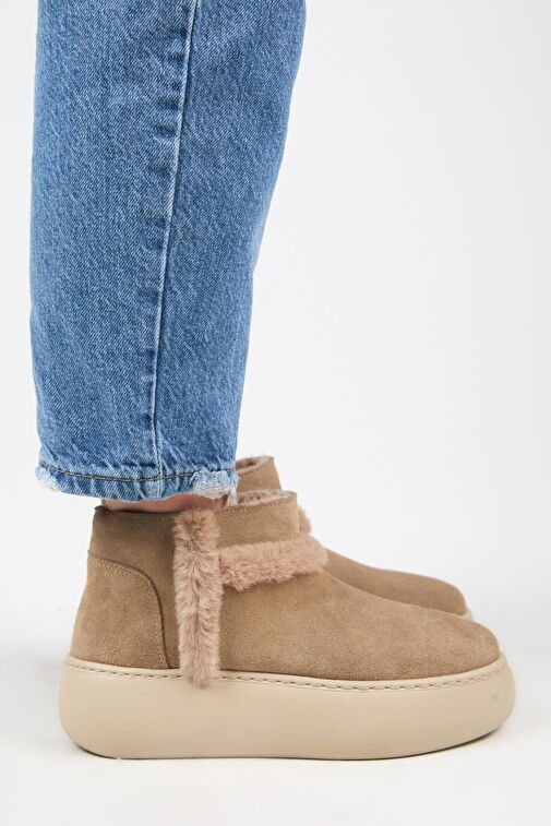 Manijero (Azura Mini) Kadın Hakiki Deri İçi Kürklü Ve Kürk Şeritli Vizon Bot - Görsel 2