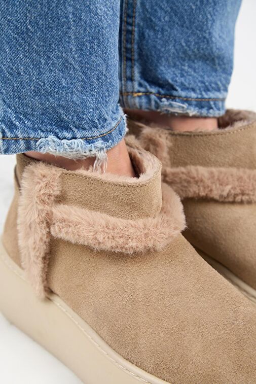 Manijero (Azura Mini) Kadın Hakiki Deri İçi Kürklü Ve Kürk Şeritli Vizon Bot - Görsel 4