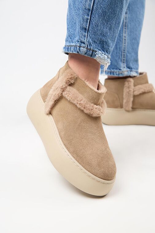 Manijero (Azura Mini) Kadın Hakiki Deri İçi Kürklü Ve Kürk Şeritli Vizon Bot - Görsel 5