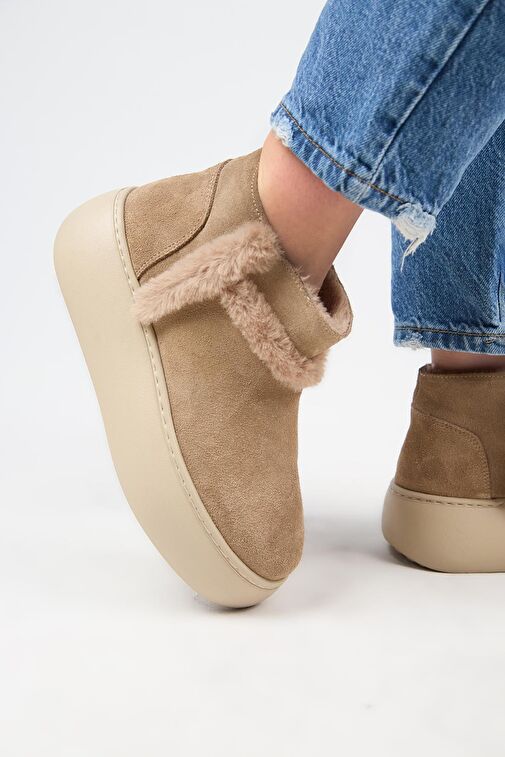 Manijero (Azura Mini) Kadın Hakiki Deri İçi Kürklü Ve Kürk Şeritli Vizon Bot - Görsel 6