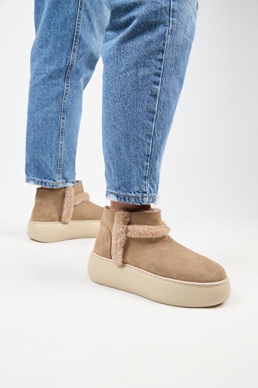 Manijero (Azura Mini) Kadın Hakiki Deri İçi Kürklü Ve Kürk Şeritli Vizon Bot - Görsel 7