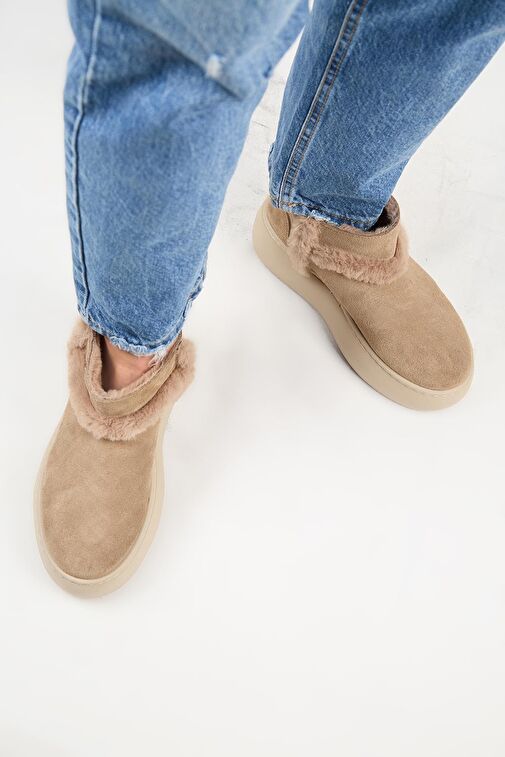 Manijero (Azura Mini) Kadın Hakiki Deri İçi Kürklü Ve Kürk Şeritli Vizon Bot - Görsel 8