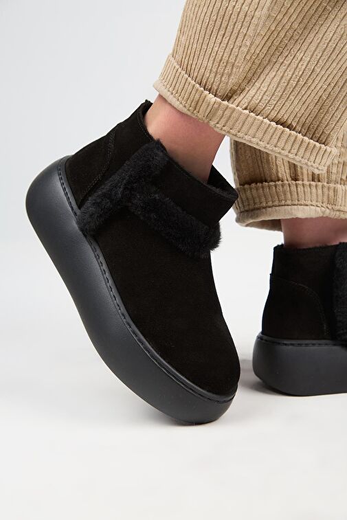 Manijero (Azura Mini) Kadın Hakiki Deri İçi Kürklü Ve Kürk Şeritli Siyah Bot - Görsel 3