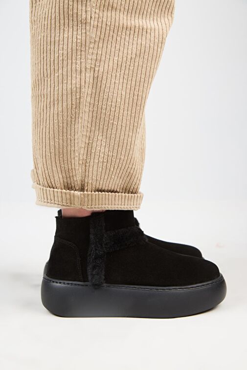 Manijero (Azura Mini) Kadın Hakiki Deri İçi Kürklü Ve Kürk Şeritli Siyah Bot - Görsel 2