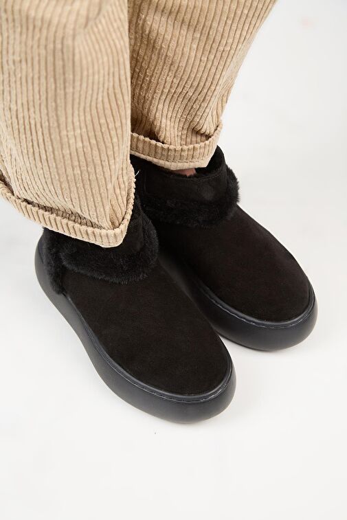 Manijero (Azura Mini) Kadın Hakiki Deri İçi Kürklü Ve Kürk Şeritli Siyah Bot - Görsel 4