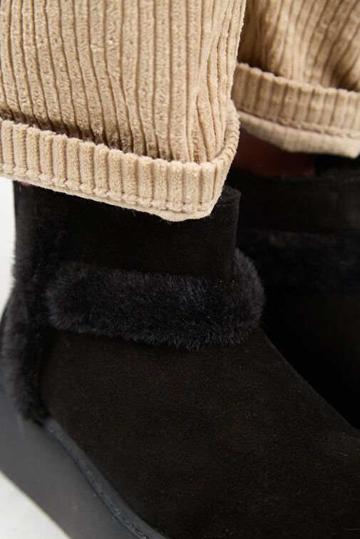 Manijero (Azura Mini) Kadın Hakiki Deri İçi Kürklü Ve Kürk Şeritli Siyah Bot - Görsel 5