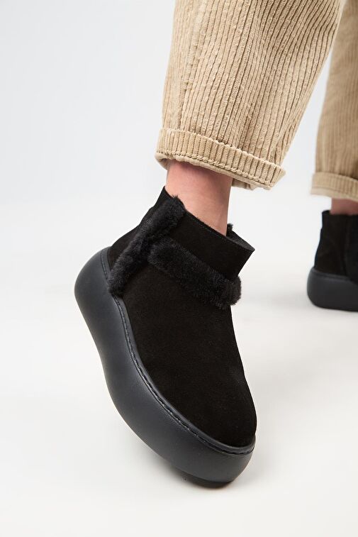 Manijero (Azura Mini) Kadın Hakiki Deri İçi Kürklü Ve Kürk Şeritli Siyah Bot - Görsel 6