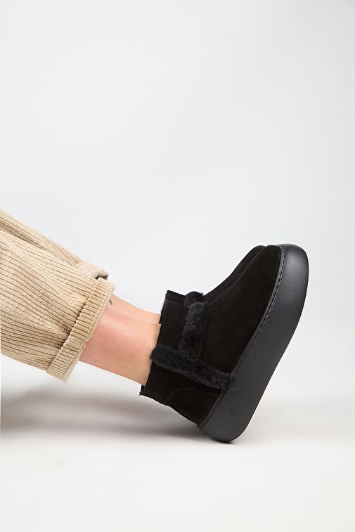 Manijero (Azura Mini) Kadın Hakiki Deri İçi Kürklü Ve Kürk Şeritli Siyah Bot - Görsel 8