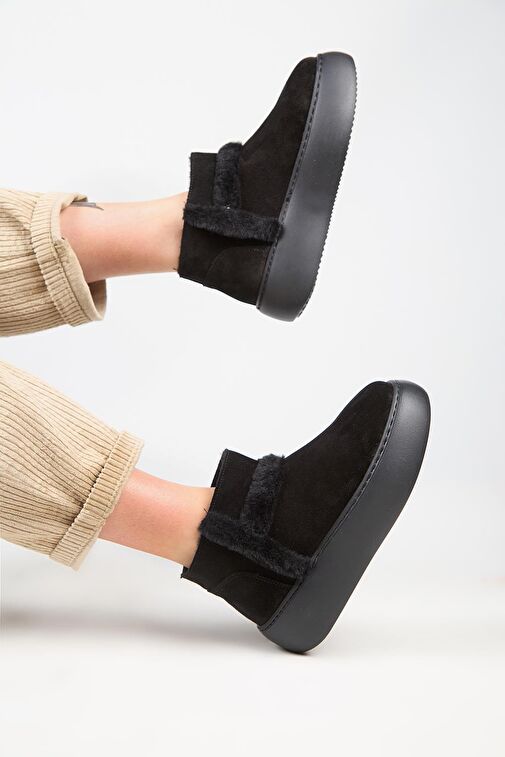 Manijero (Azura Mini) Kadın Hakiki Deri İçi Kürklü Ve Kürk Şeritli Siyah Bot - Görsel 9