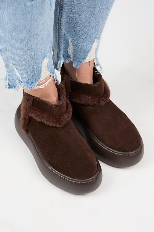 Manijero (Azura Mini) Kadın Hakiki Deri İçi Kürklü Ve Kürk Şeritli Kahve Bot - Görsel 3