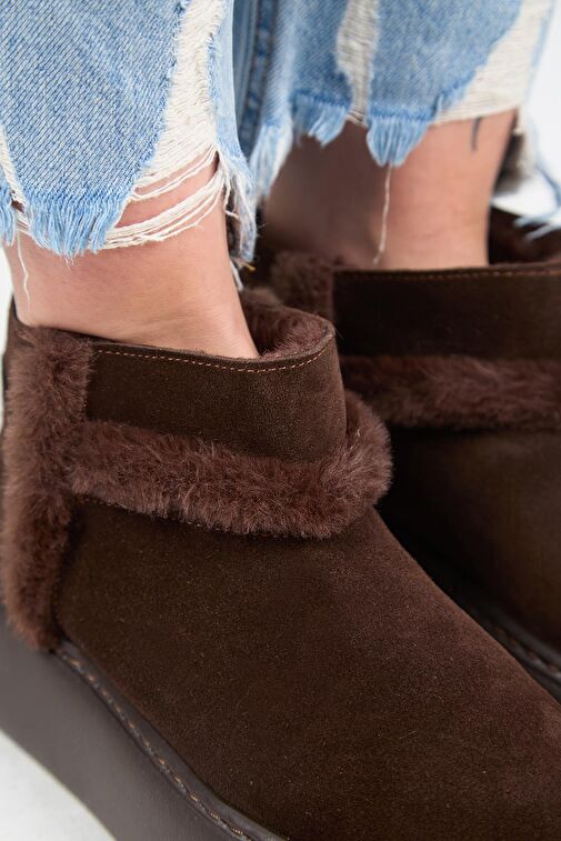 Manijero (Azura Mini) Kadın Hakiki Deri İçi Kürklü Ve Kürk Şeritli Kahve Bot - Görsel 4