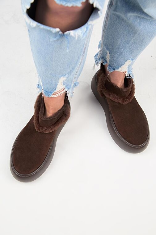 Manijero (Azura Mini) Kadın Hakiki Deri İçi Kürklü Ve Kürk Şeritli Kahve Bot - Görsel 7