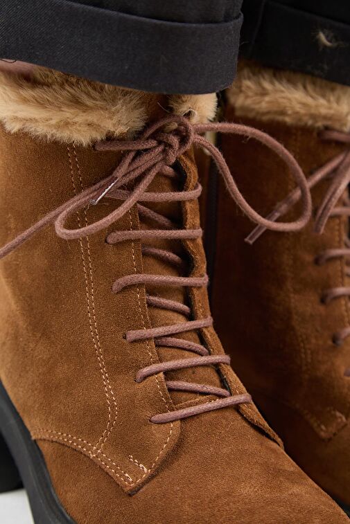 Manijero [Wilma) Kadın Hakiki Deri İçi Kürklü Ve Kürk Şeritli, Topuklu Taba Bot - Görsel 4