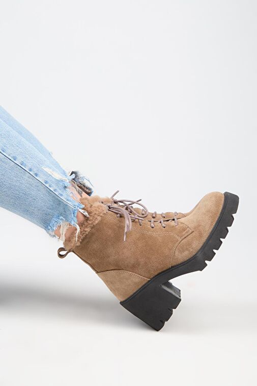 Manijero [Wilma) Kadın Hakiki Deri İçi Kürklü Ve Kürk Şeritli, Topuklu Vizon Bot - Görsel 2