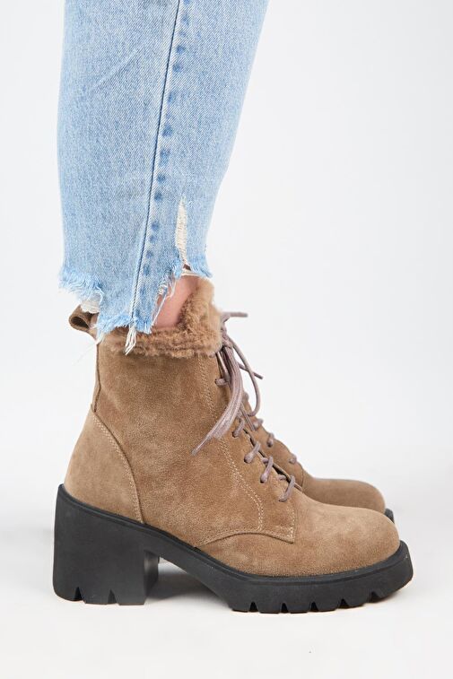 Manijero [Wilma) Kadın Hakiki Deri İçi Kürklü Ve Kürk Şeritli, Topuklu Vizon Bot - Görsel 3