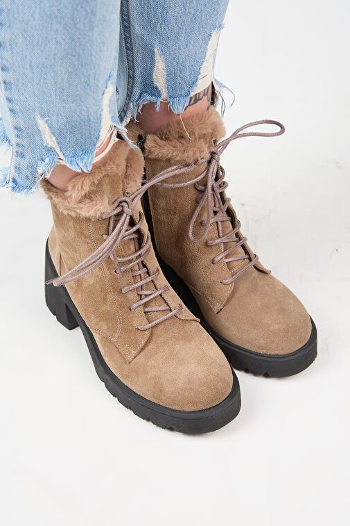 Manijero [Wilma) Kadın Hakiki Deri İçi Kürklü Ve Kürk Şeritli, Topuklu Vizon Bot - Görsel 4