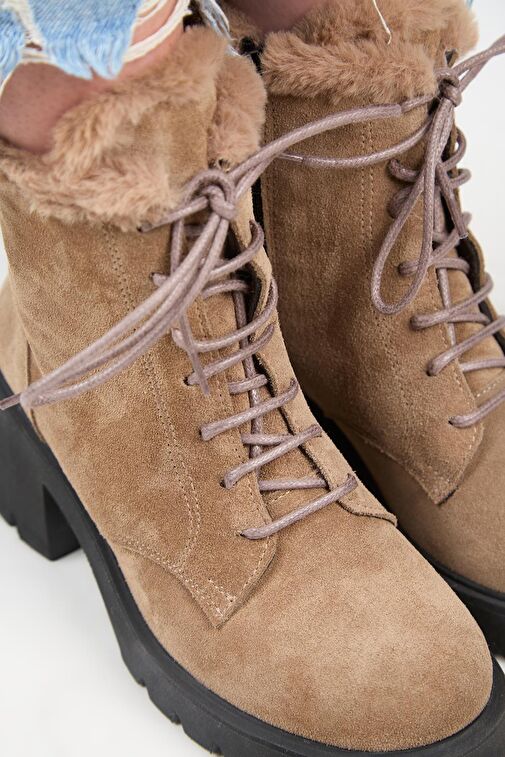 Manijero [Wilma) Kadın Hakiki Deri İçi Kürklü Ve Kürk Şeritli, Topuklu Vizon Bot - Görsel 5