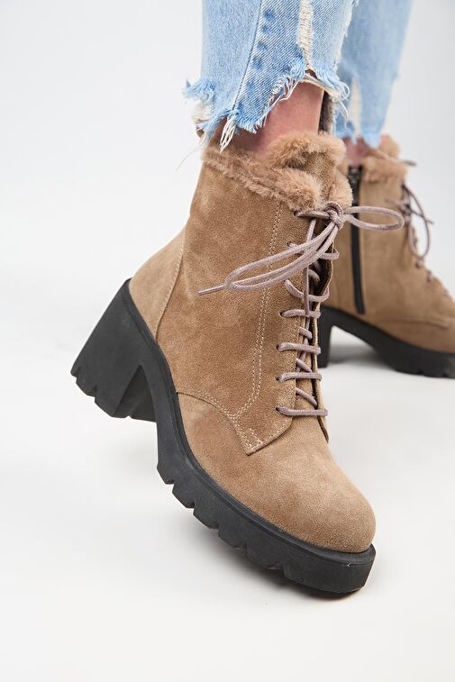 Manijero [Wilma) Kadın Hakiki Deri İçi Kürklü Ve Kürk Şeritli, Topuklu Vizon Bot - Görsel 6