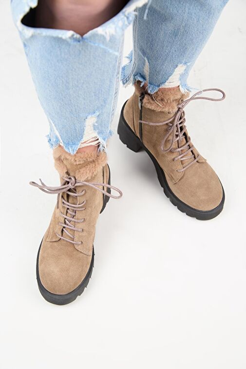 Manijero [Wilma) Kadın Hakiki Deri İçi Kürklü Ve Kürk Şeritli, Topuklu Vizon Bot - Görsel 7