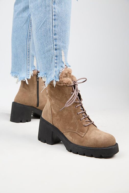 Manijero [Wilma) Kadın Hakiki Deri İçi Kürklü Ve Kürk Şeritli, Topuklu Vizon Bot - Görsel 8