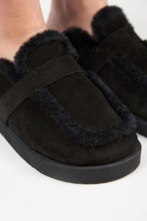 Manijero (Ecemi Platform) Kadın Hakiki Deri Kürklü Loafer Platform Siyah Terlik - Görsel 5